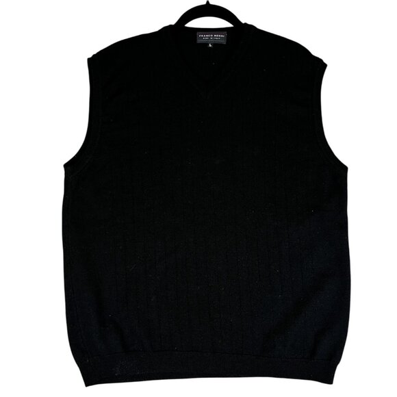 Franco Rossi Mens Large Sweater V Neck Vest Black Merino Wool Blend Italy - Picture 8 of 8